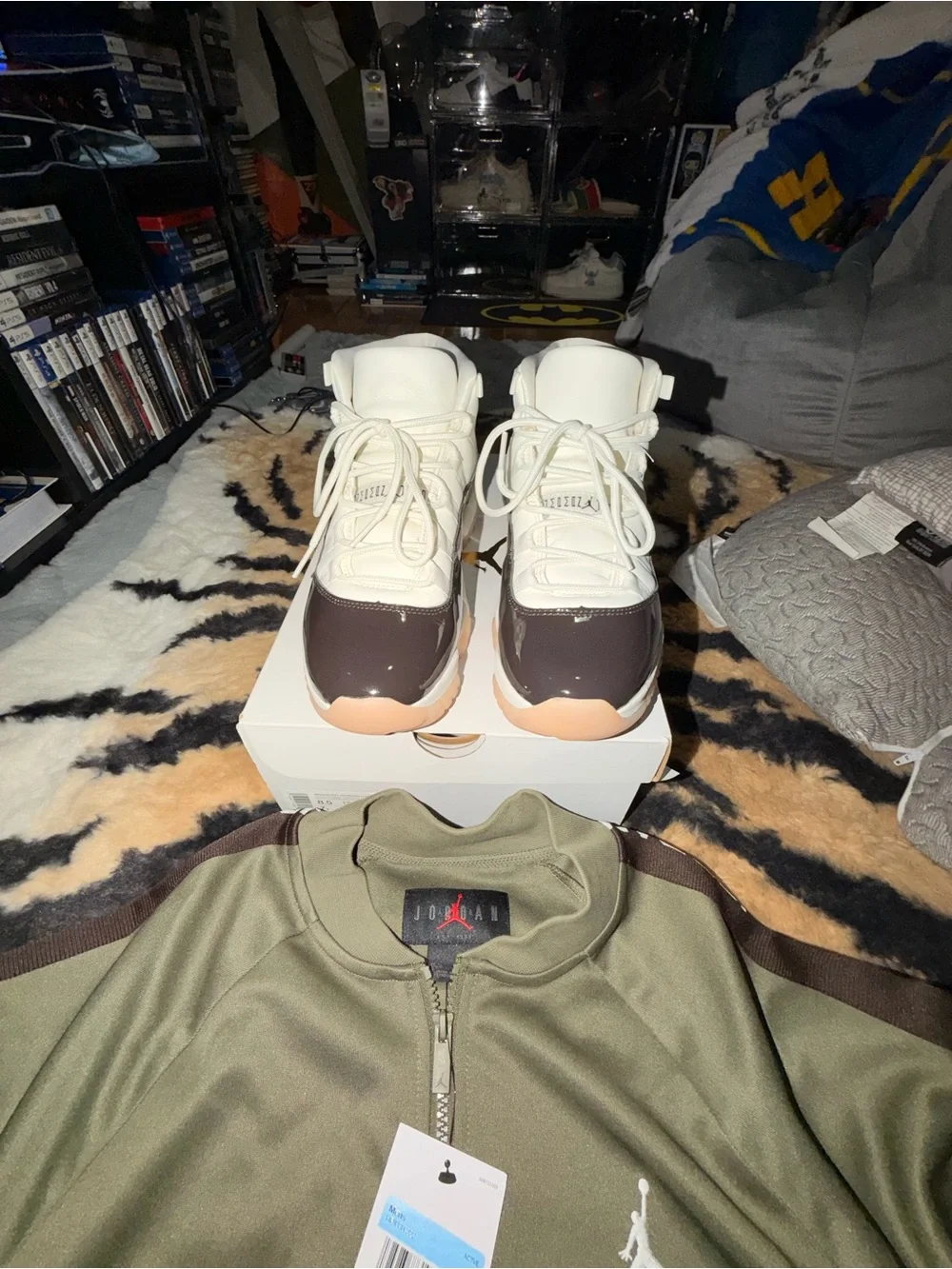 Jordan Men’s Air Jordan 11 Retro - Brown/White & olive Jordan sweater lot of 2